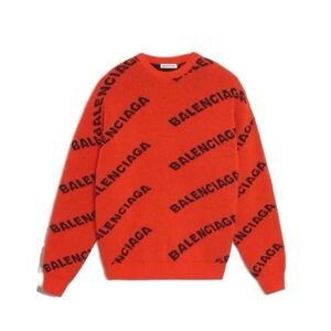Balenciaga Red Allover Logo Sweater Wool